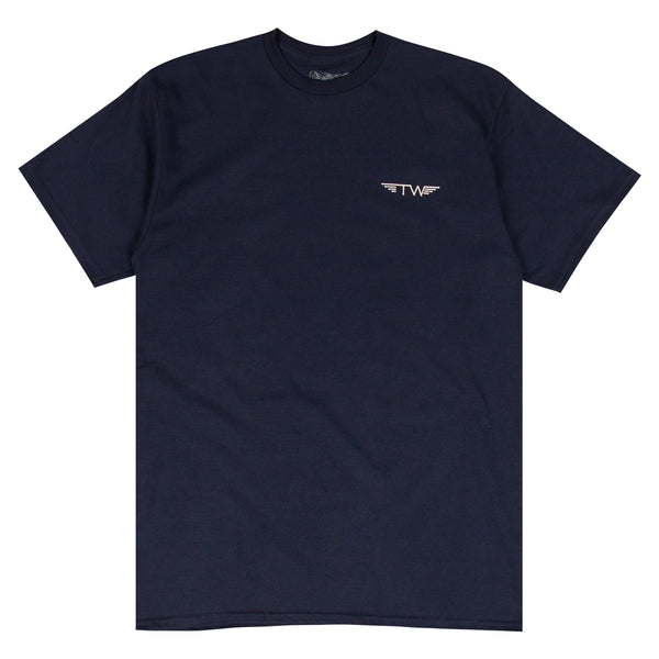 Tyler Warren Surfboards navy surf t-shirt designed by Tyler Warren