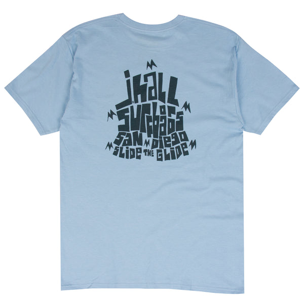 Josh Hall blue surf t-shirt designed by Andy Davis