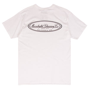 Moonlight Glassing Co. white surf t-shirt design