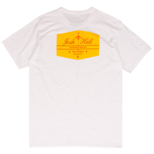 Josh Hall white surf t-shirt designed by Thomas Campbell