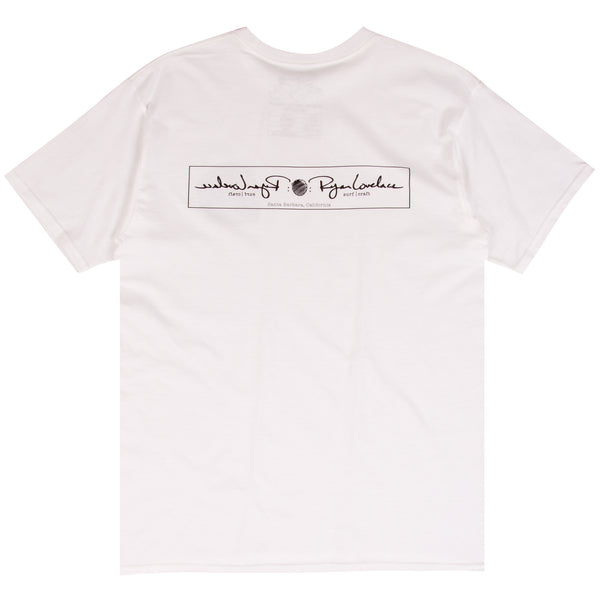 Ryan Lovelace white surf t-shirt designed by Ryan Lovelace
